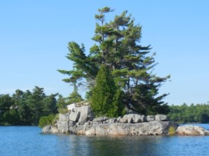 Island & Sign at entrance to cove