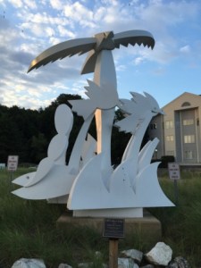 Sculpture along riverwalk