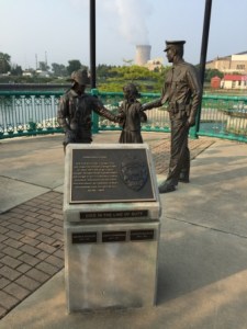 Sculptures near river park