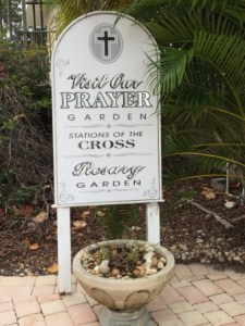 Sign for rosary garden at San Pablo