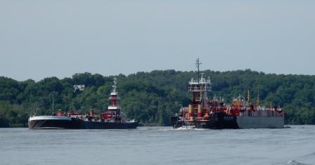 Passing barges