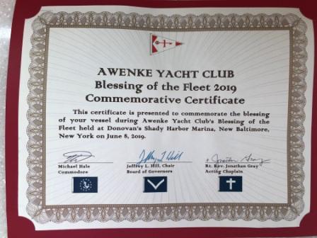 Blessing of boat certificate
